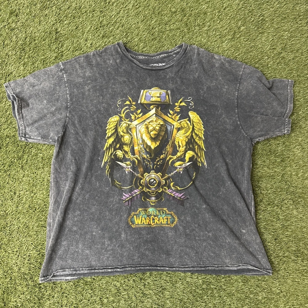 World of Warcraft T-Shirt XL Gray Acid Wash Graphic Alliance Crest Blizzard WOW